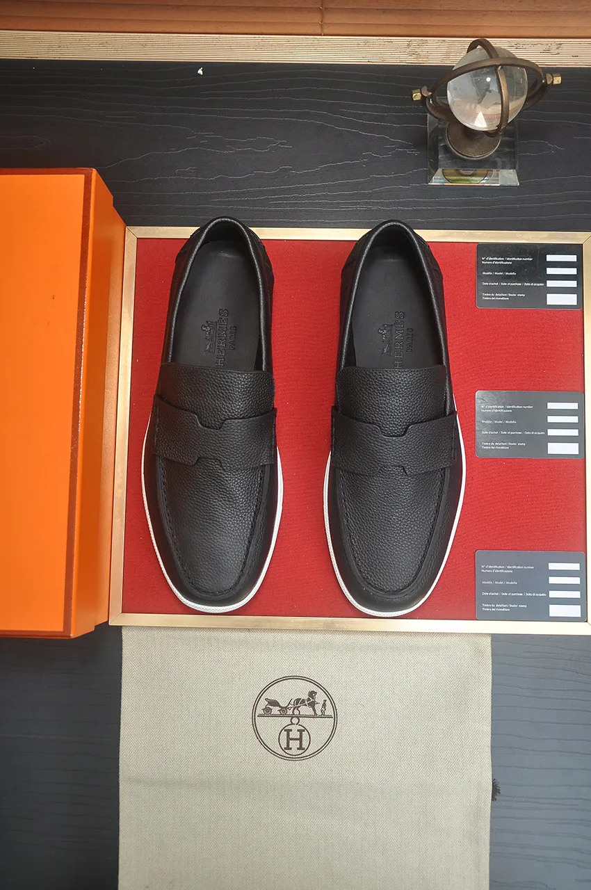 Men's Men's Shoes💰600💶【[Hermes HERMES】】(High-end Niuli) New 🍀 HERMES - top version of Hermès classic casual leather shoes! Made of imported original cowhide, the inner top layer is comfortable cowhide lining! Original wear-resistant rubber outsole! High quality products! Code number 39-45 (45 customized)